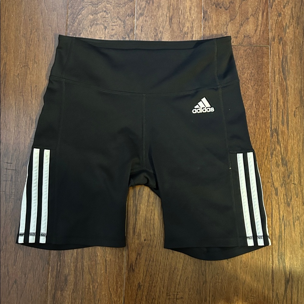 Adidas Black Shorts with White Stripes